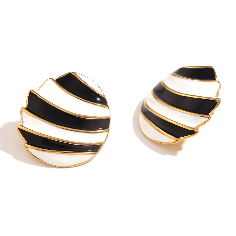 Fashion Minimalist Geometric Oval Sail Enamel Plated 18K Gold Stainless Steel Stud Earrings for Women