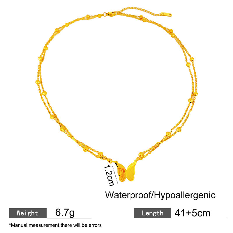 Sporty Sweet Butterfly Titanium Steel Plated Necklace with Brass Pendant Cable Chain Unisex