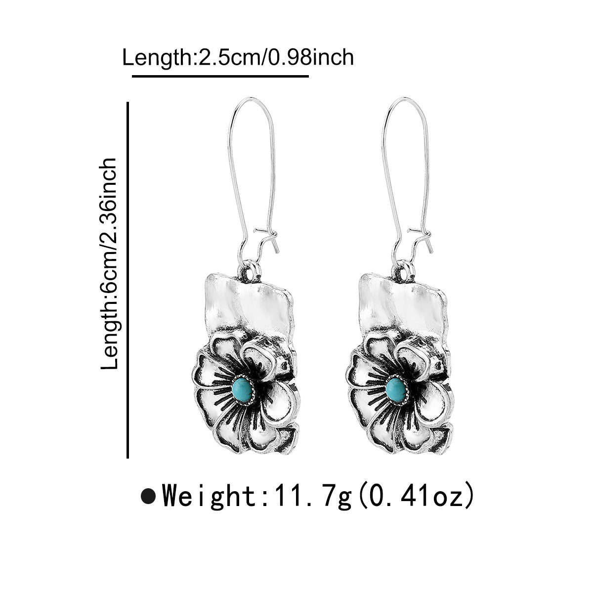 Pendientes étnicos vintage de aleación con diseño de cactus tallado y acabado envejecido, incrustaciones de turquesa para mujer