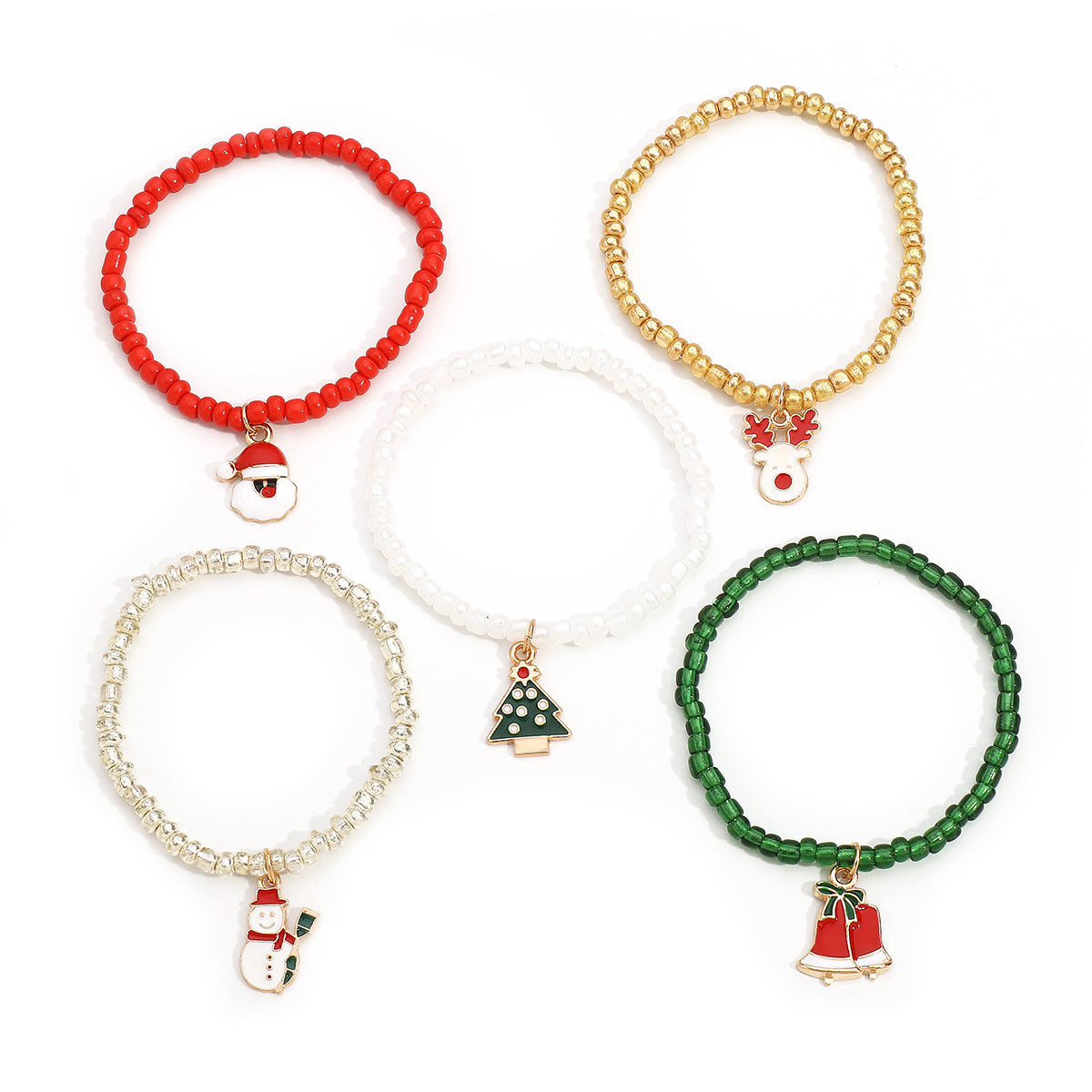 Pulsera de Navidad con Colgantes de Árbol, Papá Noel, Reno y Muñeco de Nieve para Hombre y Mujer, en Aleación con Diseño Trenzado y Cuentas