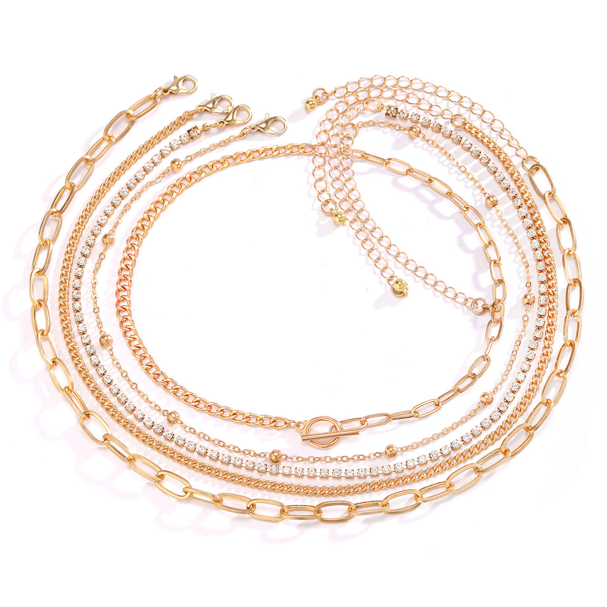 Punk Vintage Geometric Rhinestone O-Chain Curb Bracelet for Women