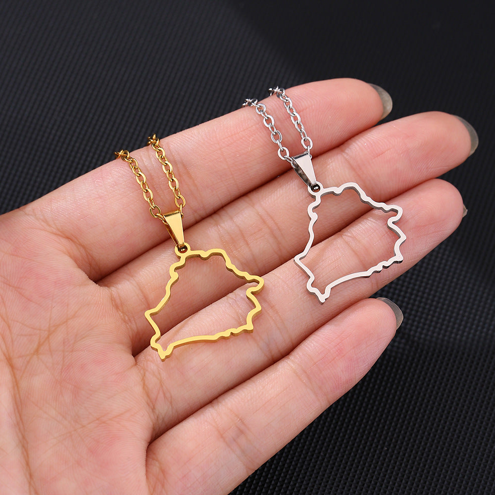Collar de acero de titanio con colgante geométrico minimalista ahuecado con baño de oro en cadena tipo O para unisex