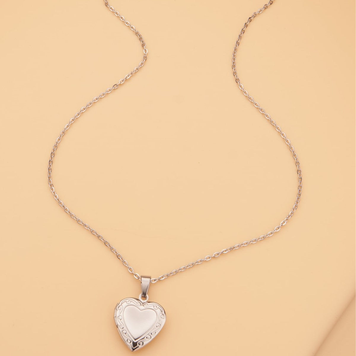 Luxury Minimalist Openable Peach Heart-Shaped Pendant Necklace in Stainless Steel with Polished Finish