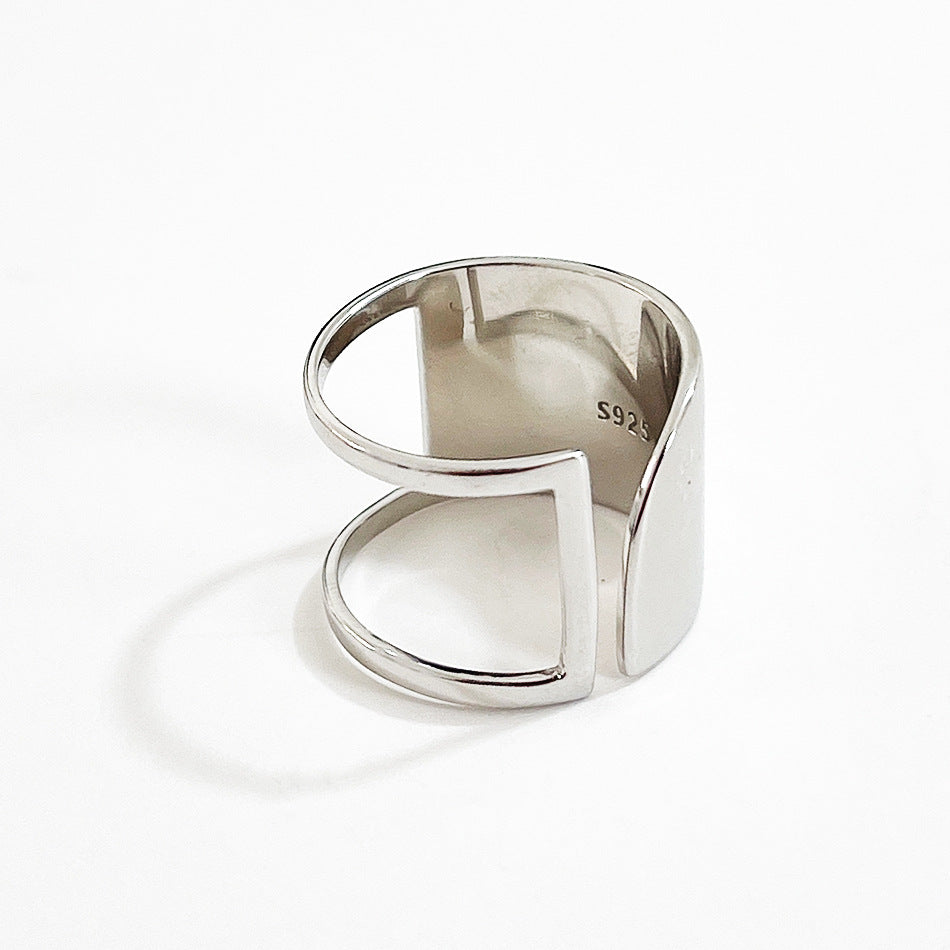 Anillo abierto minimalista de plata de ley 925 pulida geométrica