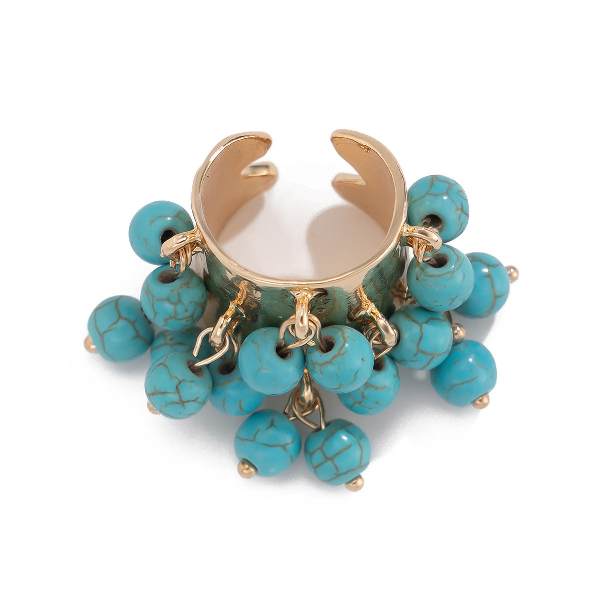 Anello statement bohémien vintage a forma di cuore con perle finte e dettaglio nappa da donna