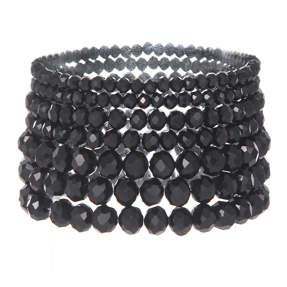 Minimalist Geometric Black Crystal Beaded Bracelet Set with Faceted Octagonal Stones Elastic Bohemian Wristwear