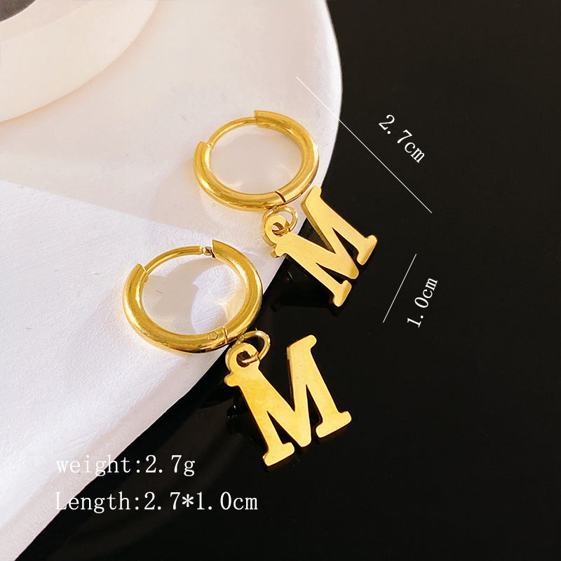 Minimalist Luxury Letter Brass Plated Earrings with Stainless Steel Posts for Women