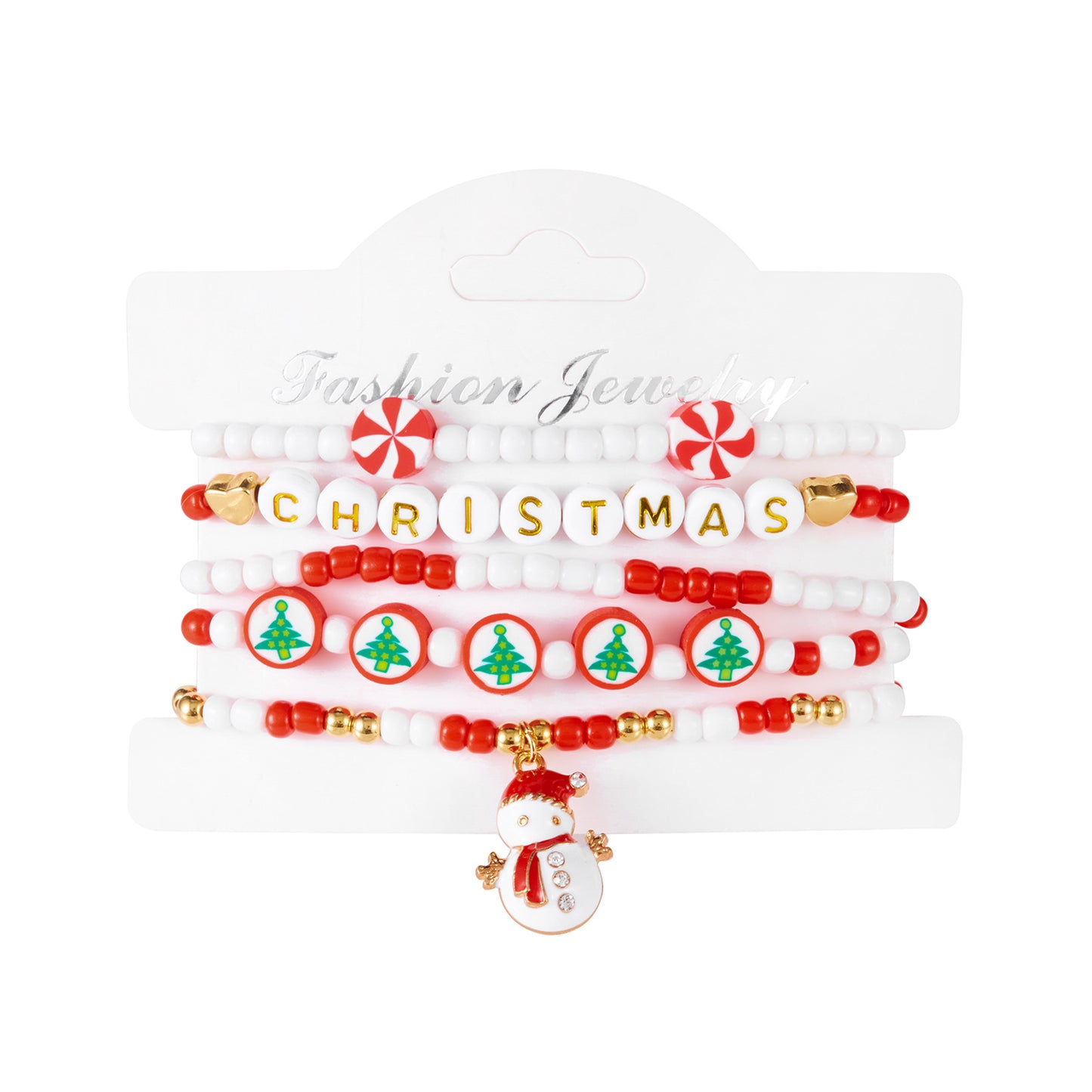 Handmade Alloy Christmas-Themed Bracelet Set with Santa Claus Snowflake and Reindeer Charms for Women