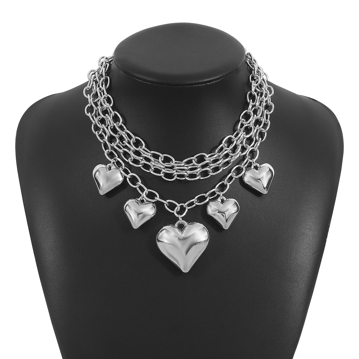 Collana con ciondolo a cuore geometrico esagerato in catena di alluminio con ciondolo in lega galvanizzata da donna