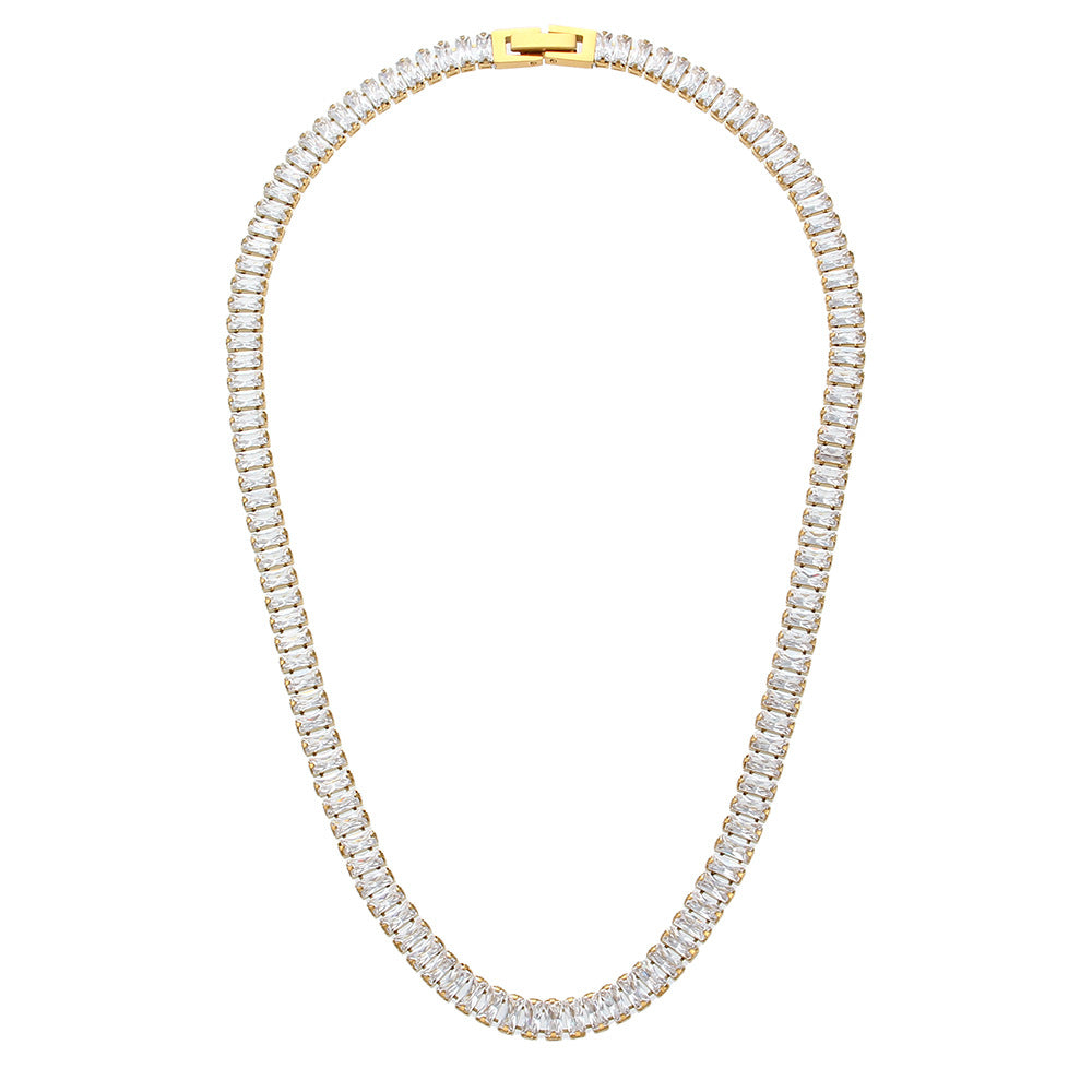 Set Collana con Pendente Geometrico Minimalista e Zirconi su Catena in Acciaio Inox da Donna