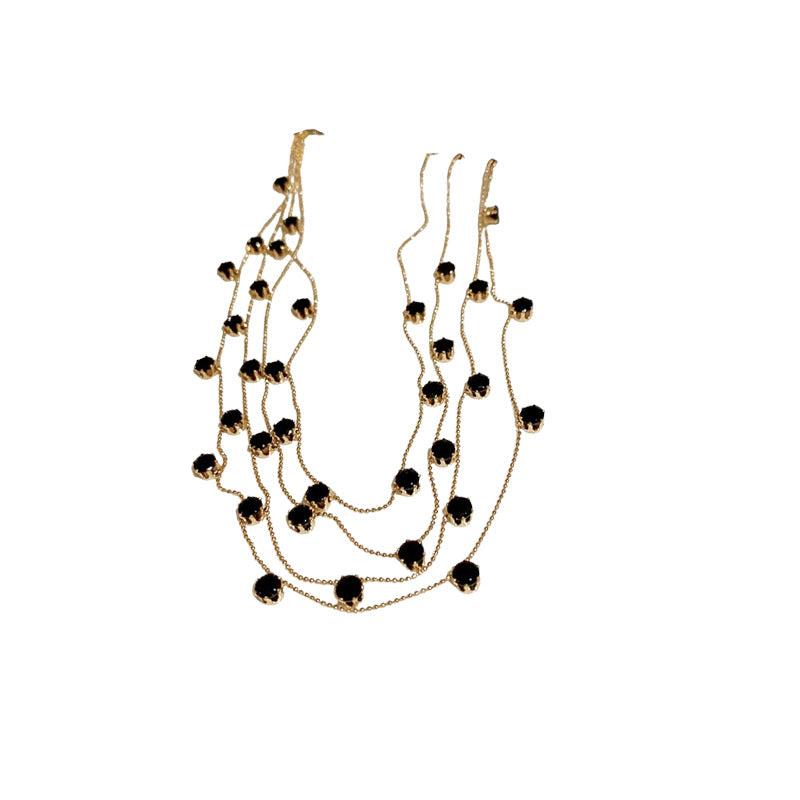 Elegante Collana Multistrato in Zirconi con Forma Geometrica da Donna, Catena alla Clavicola alla Moda con Dettagli Rotondi e Lineari, Gioielli Estivi
