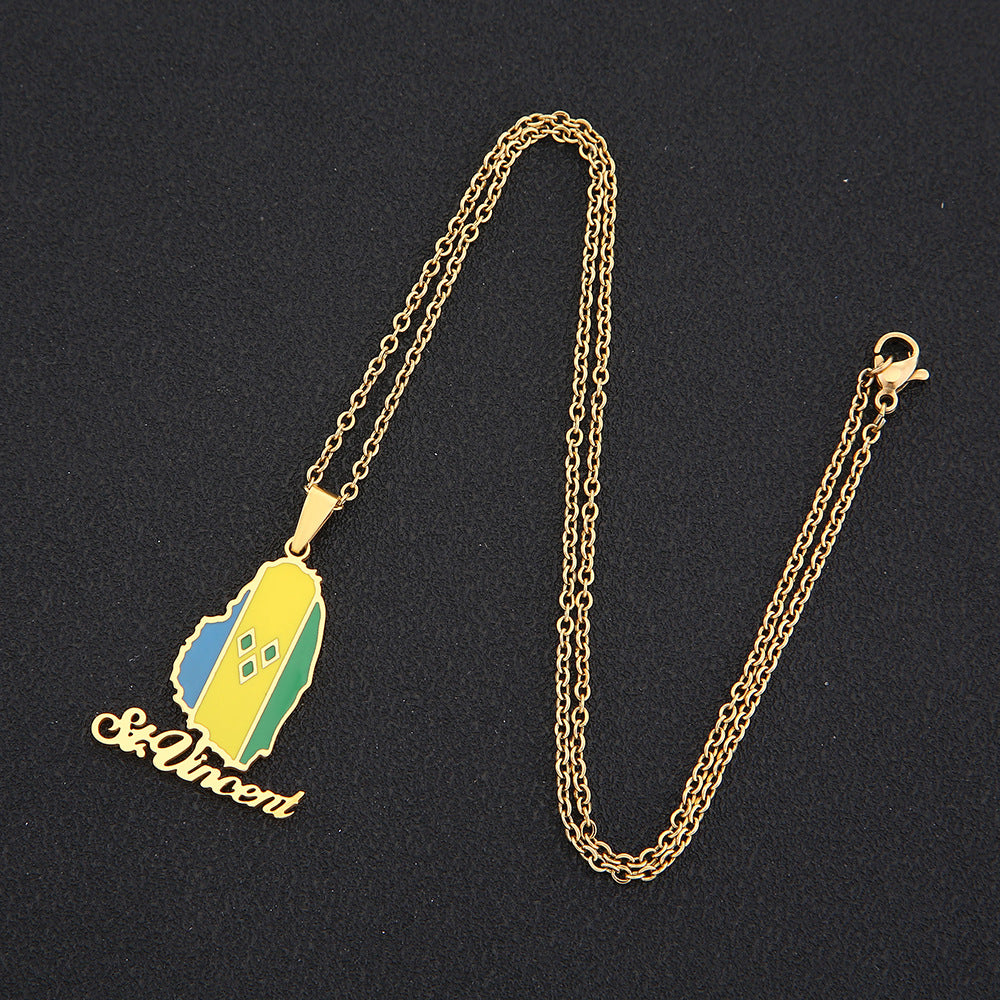 Collana con ciondolo a mappa geometrica in acciaio inossidabile stile etnico con charm in acciaio al titanio e finitura galvanica su catena a O