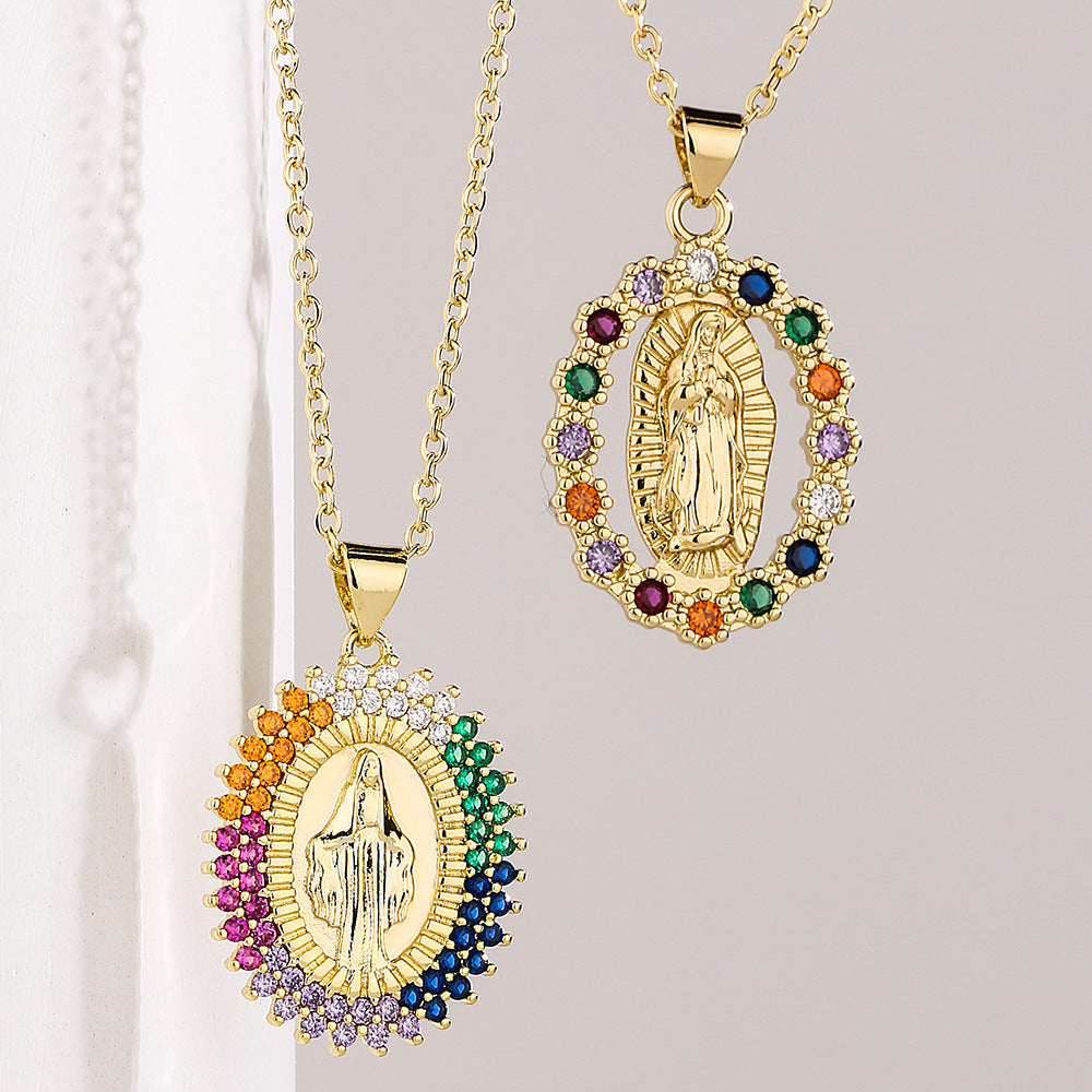 Geometric Maria Pendant Necklace in Copper with Real Gold Plating and Zirconia Accents