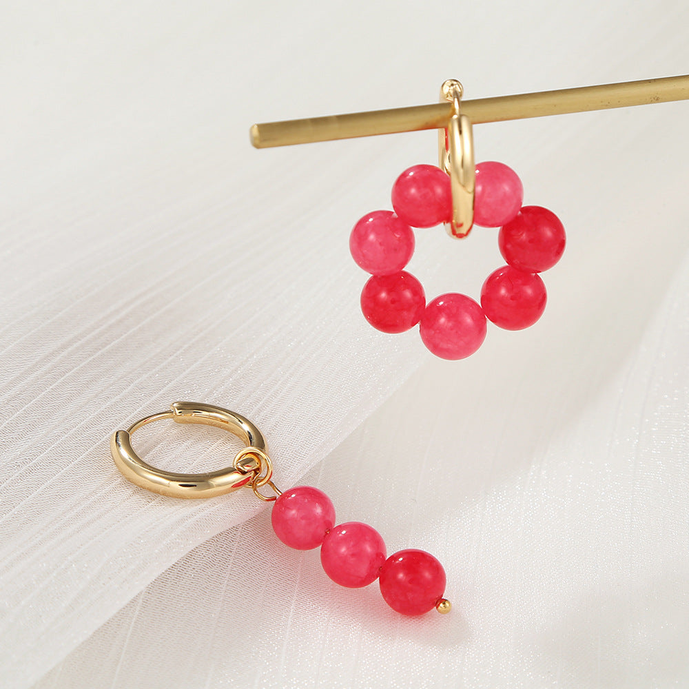 Minimalist Asymmetrical Geometric Alloy Ear Cuffs with Tiger Eye and Rose Quartz Accents for Women