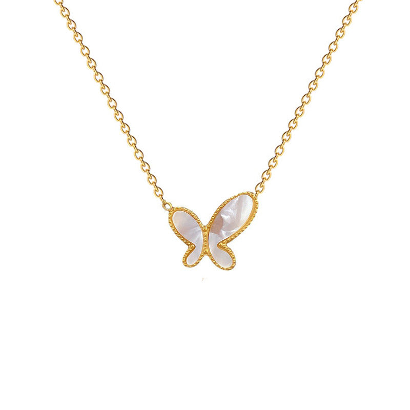 Minimalist Butterfly Pendant Necklace in Titanium Steel with Gold Plating for Women and Men