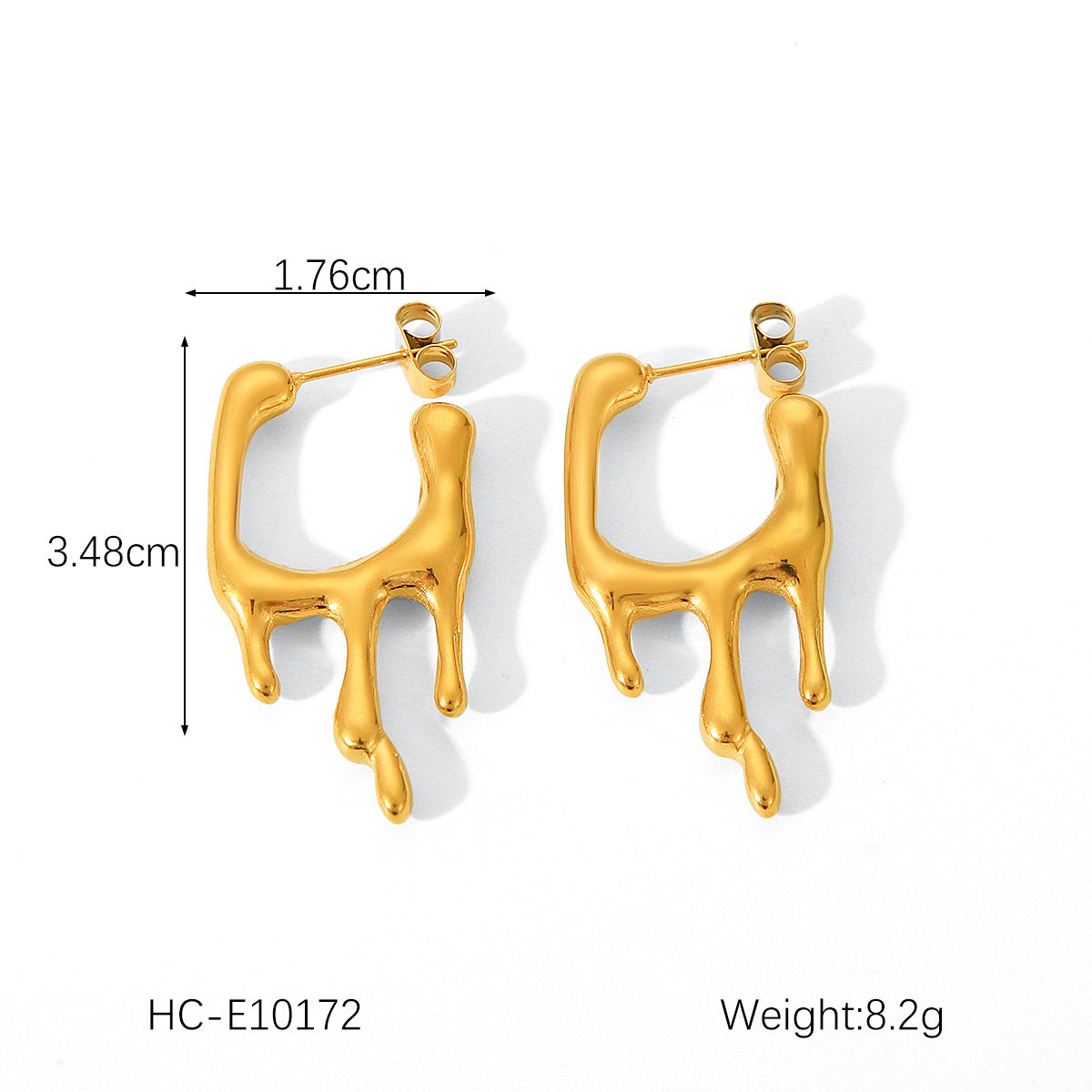 Pendientes de tuerca geométricos de corazón con lazo de acero inoxidable chapado en oro de 18 quilates irregulares de moda para mujer