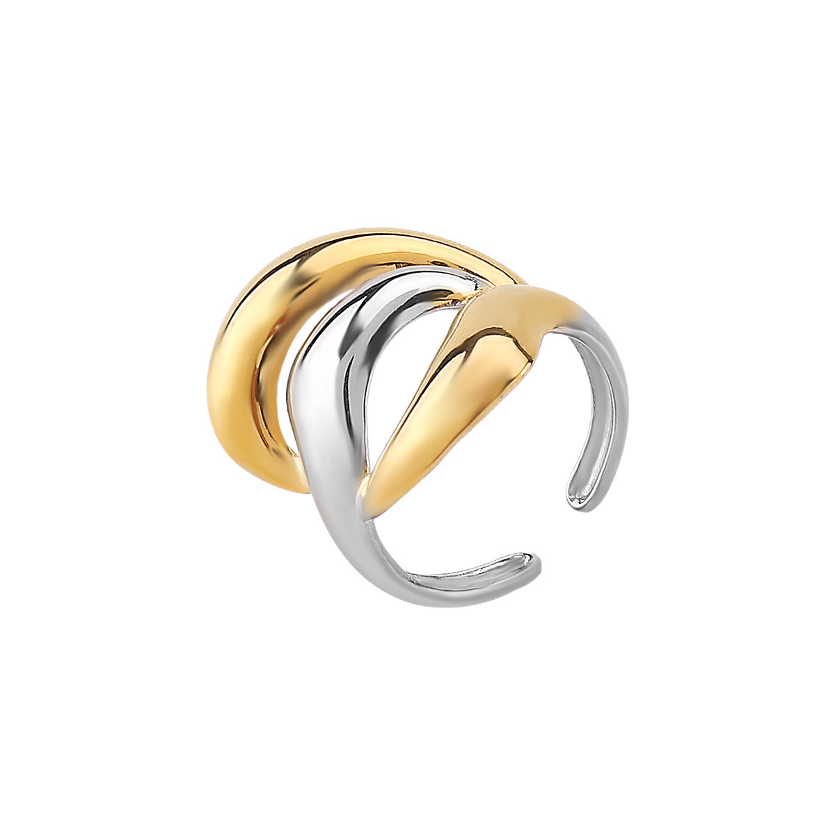 Vintage Geometric Stainless Steel Ring with Dual-Tone Plated Finish for Women