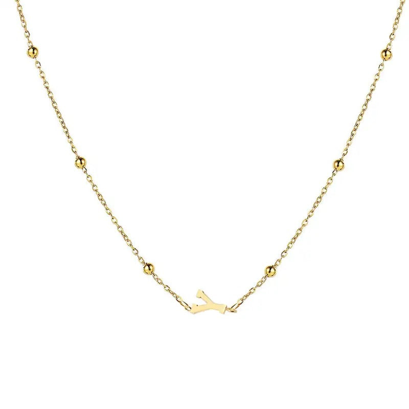 Collana con Lettera in Acciaio Inossidabile Placcato Oro Minimalista con Catena a Sfera