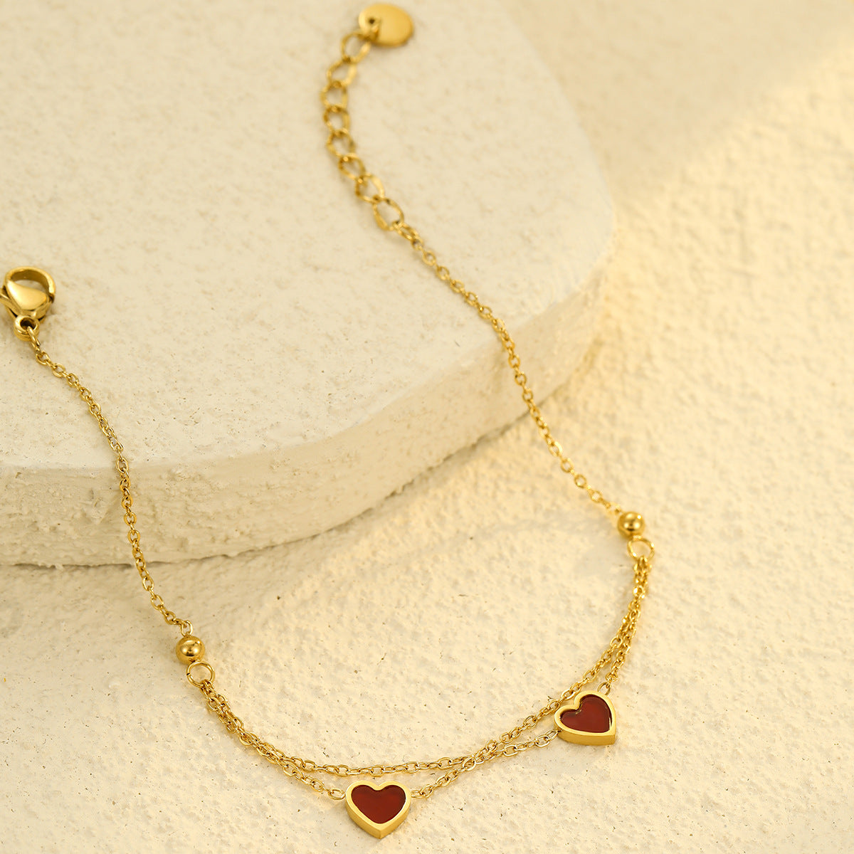Bracciale alla moda in acciaio inossidabile placcato oro a doppio strato a forma di cuore, gioielli minimalisti per donna resistenti allo sbiadimento