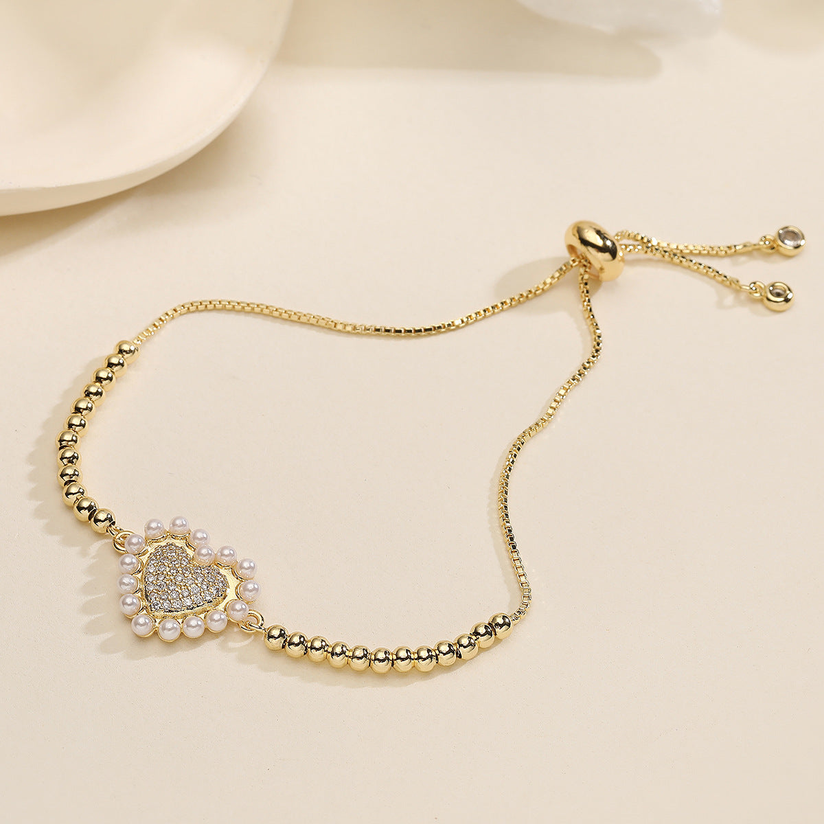 Minimalist Heart-Shaped Copper Bracelet with 18K Gold Plating and Zircon Accents for Women