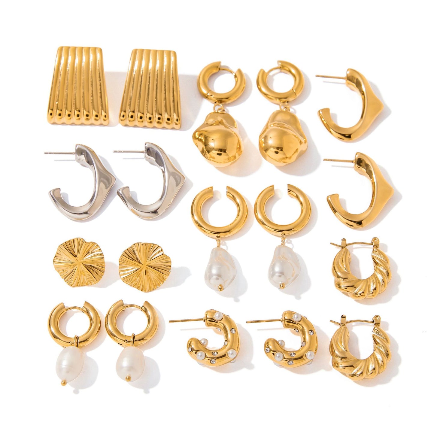 Elegant Geometric Stainless Steel Plated Earrings with Pearl for Women