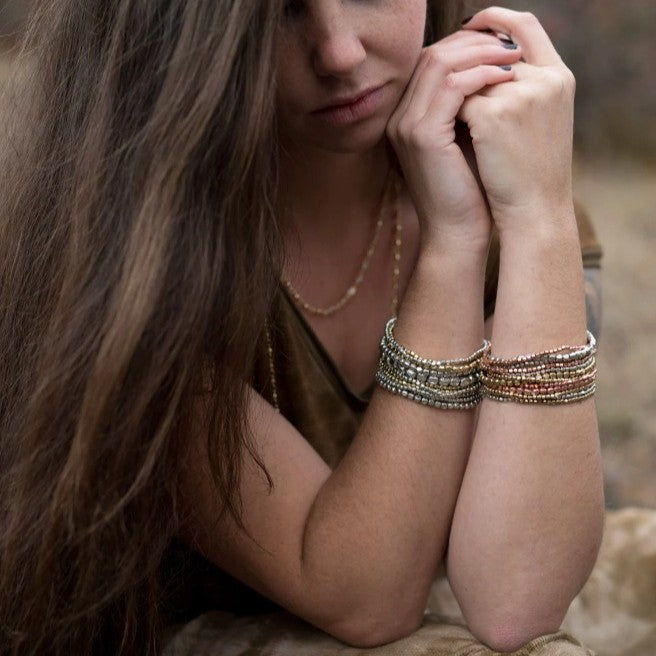Bohemian Geometric Round Resin Beaded Stretch Bracelet Set for Women