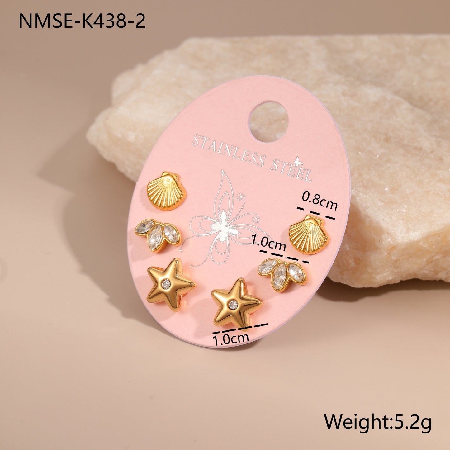 Orecchini a perno geometrici in acciaio inossidabile da donna, set da tre con intarsi di strass