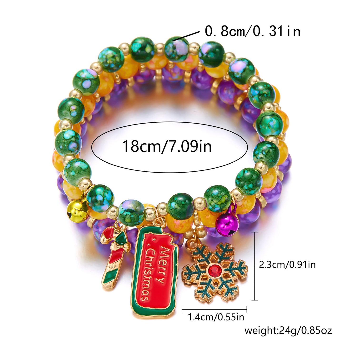 Handmade Alloy Christmas Tree and Santa Claus Beaded Bracelet Set with Snowflake Accents for Women