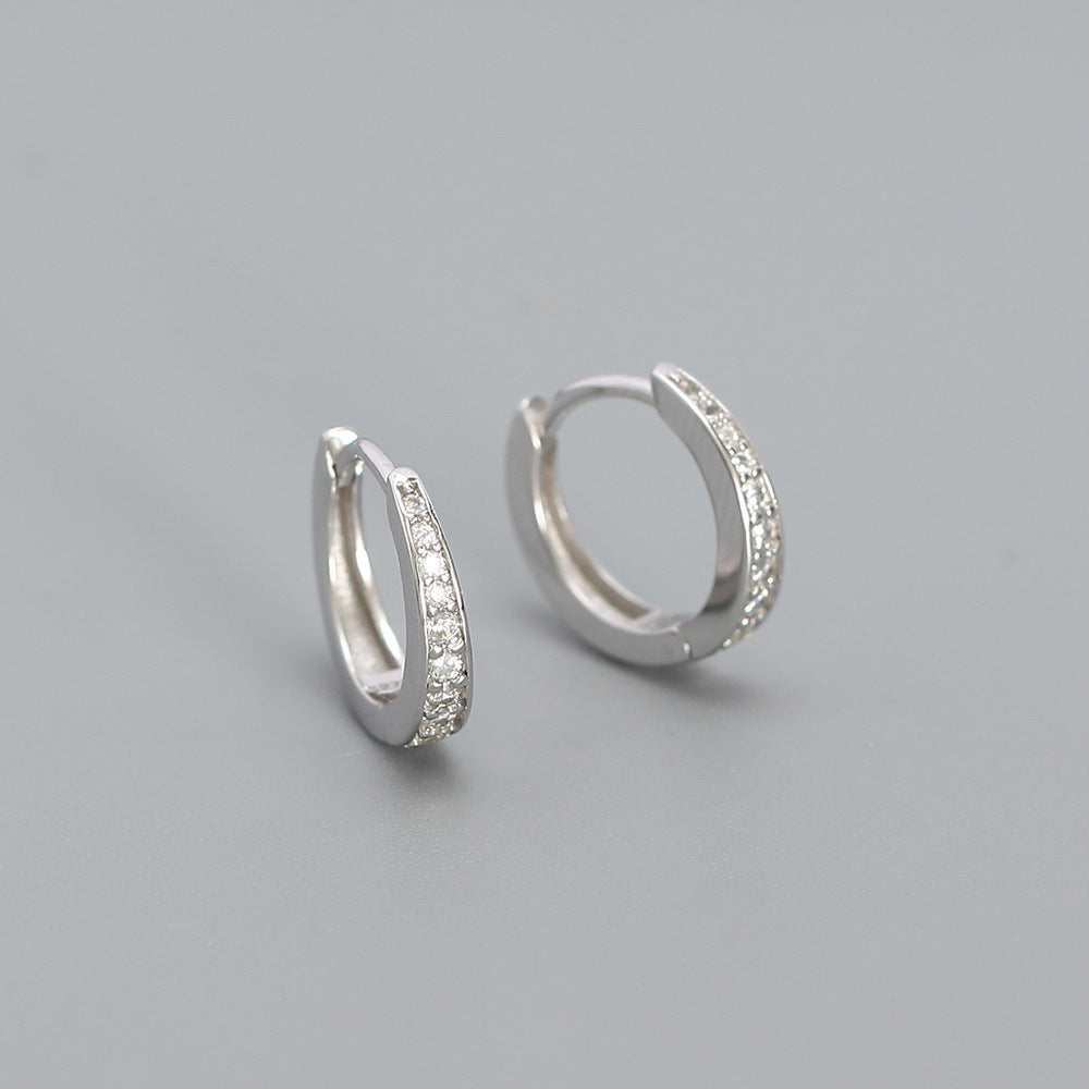 Orecchini a Cerchio Geometrici Minimalisti in Argento Sterling S925 con Dettagli in Pave di Strass per Donne
