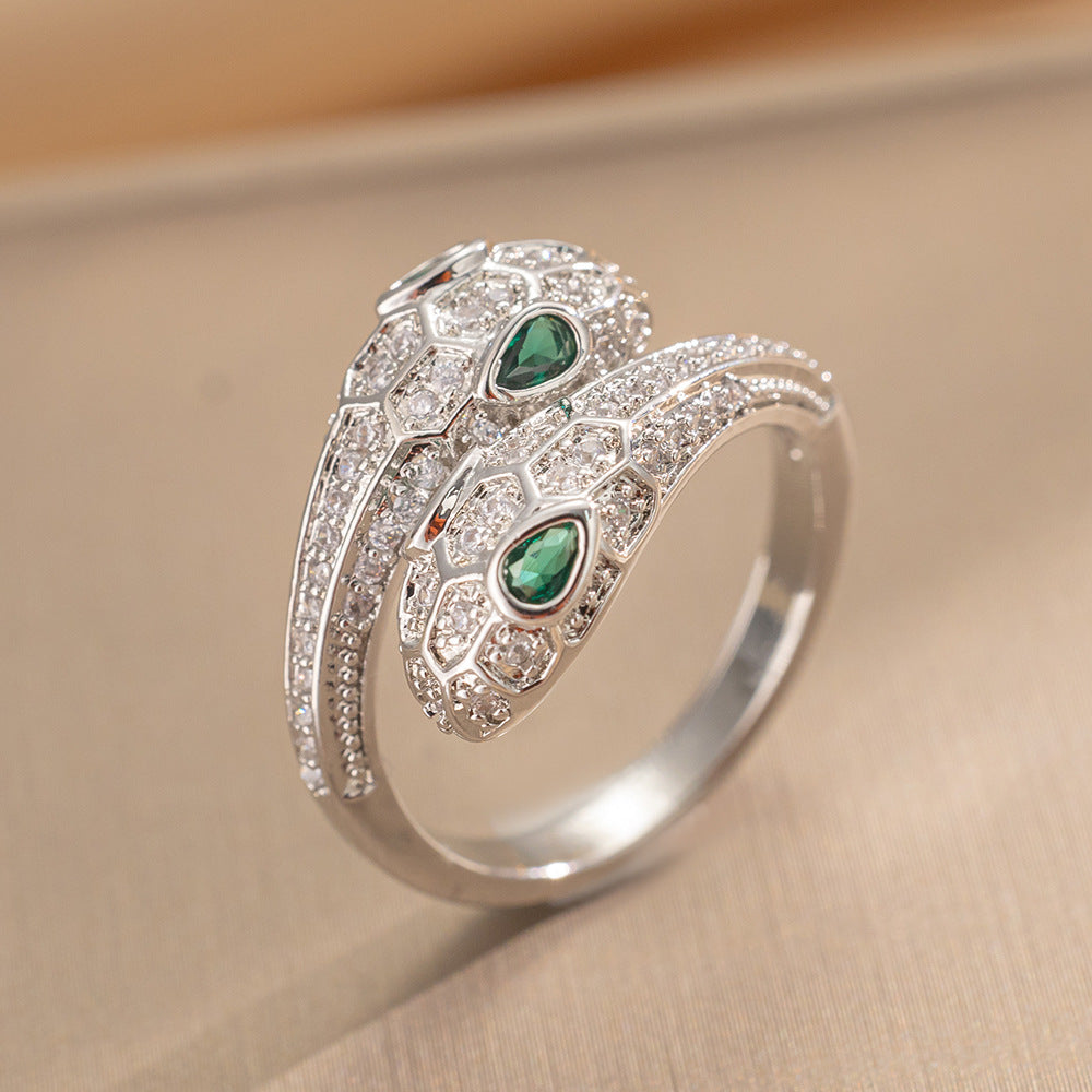 Luxury Minimalist Adjustable Open Ring for Women with Gold-Plated Copper Band and Zircon Stone Accent in Heart and Floral Shape