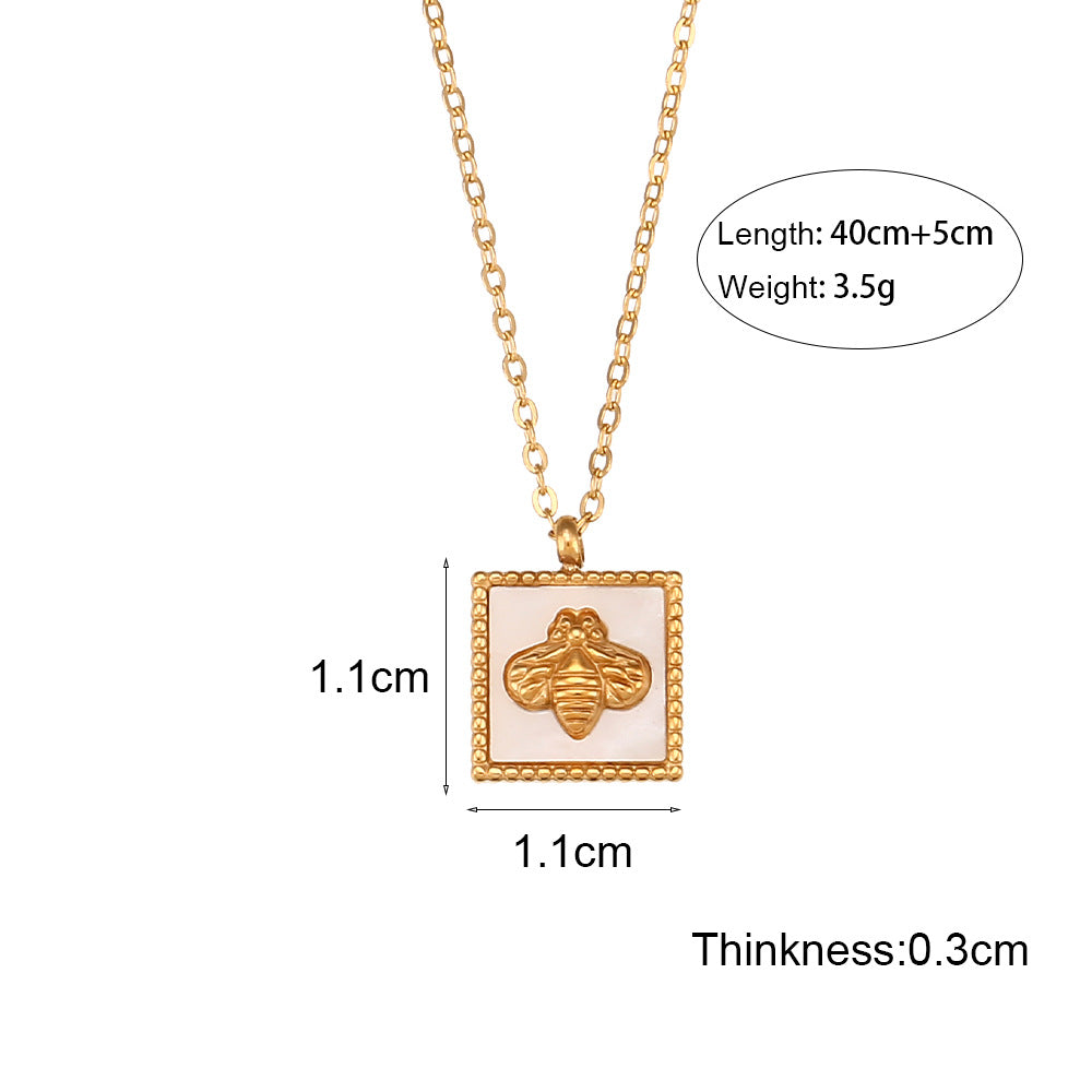 Minimalist Geometric Bee Pendant Necklace for Women in Stainless Steel with Titanium Steel Charm and Electroplated Finish