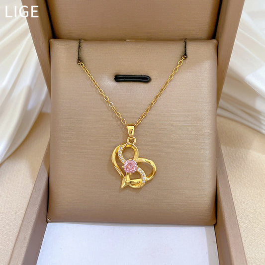 Irregular Heart-Shaped Titanium Steel Necklace for Women with Plated Finish, Minimalist Geometric Pendant and Delicate Locket Chain
