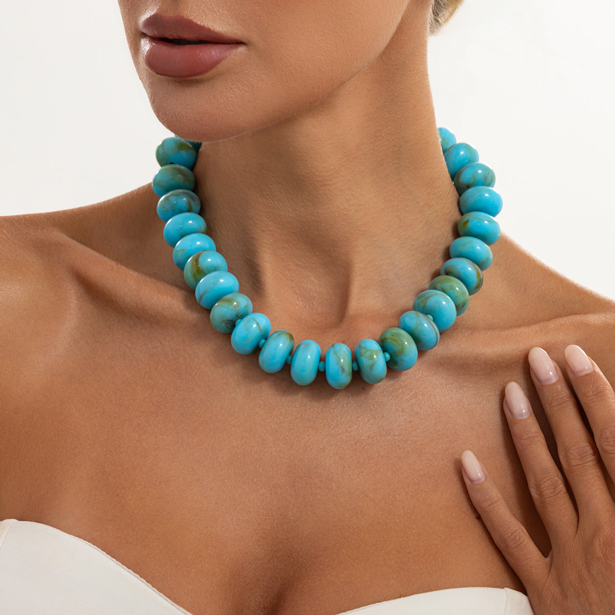 Bohemian Geometric Oval Gradient Resin Necklace for Women