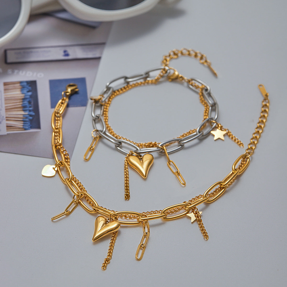 Elegant Heart Geometric Stainless Steel Plated Bracelet for Women