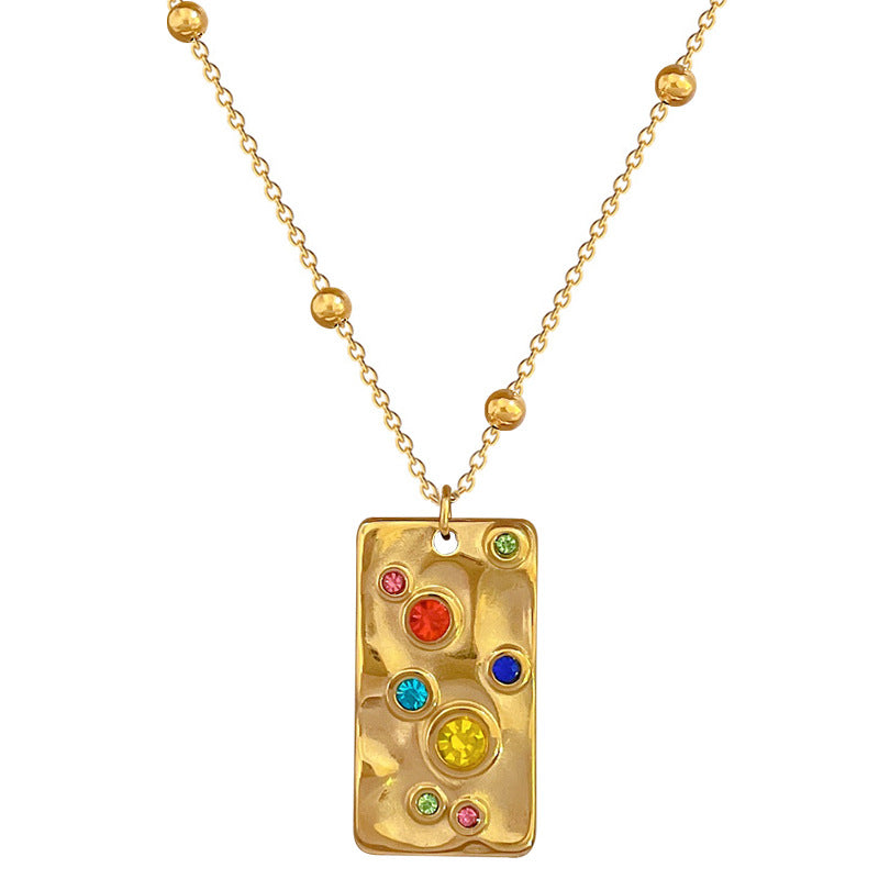 Collana da donna in acciaio al titanio geometrica minimalista irregolare con placcatura in oro e dettagli con perle quadrate