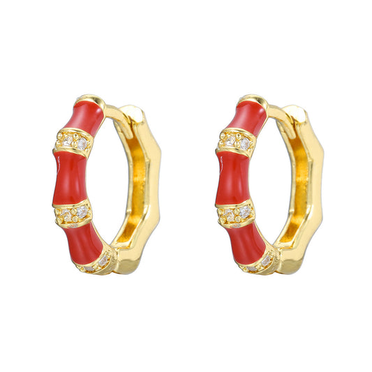 Colorful Enamel Gold Plated Brass Geometric Square Hoop Earrings with Cubic Zirconia for Women