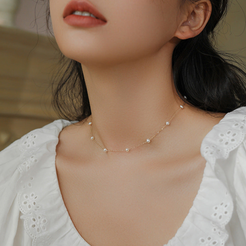 Minimalist Starry Sky Pearl Pendant Necklace for Women Titanium Steel Plated Clavicle Chain with Animal Shape Design