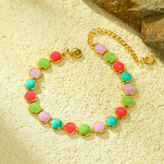 Pulsera ajustable de esmalte redondo de acero inoxidable chapado en oro de 18 quilates para mujer Fashion OL