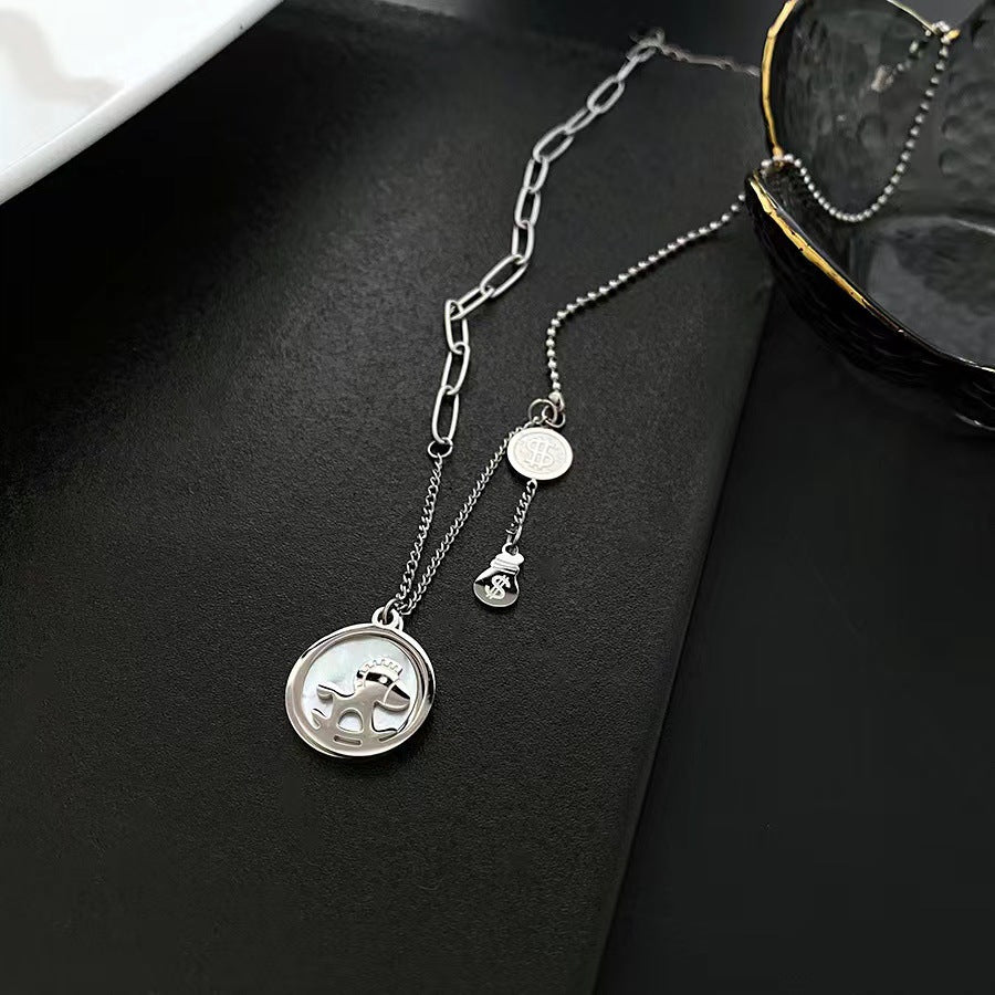Collar Minimalista de Acero Inoxidable con Geometría, Incrustaciones de Pedrería y Cadena Tipo O para Mujer