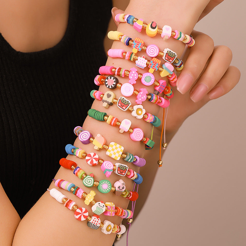 Colorful Geometric Letter Resin Bracelet for Kids Adjustable Friendship Jewelry