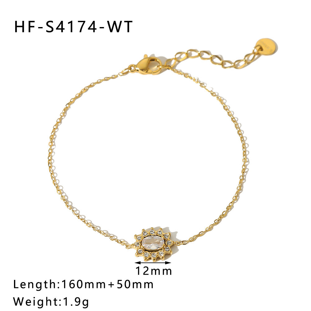 Vintage Emerald Zircon Crystal Titanium Steel Bracelet for Women with Geometric Shape and 18K Vacuum Plating
