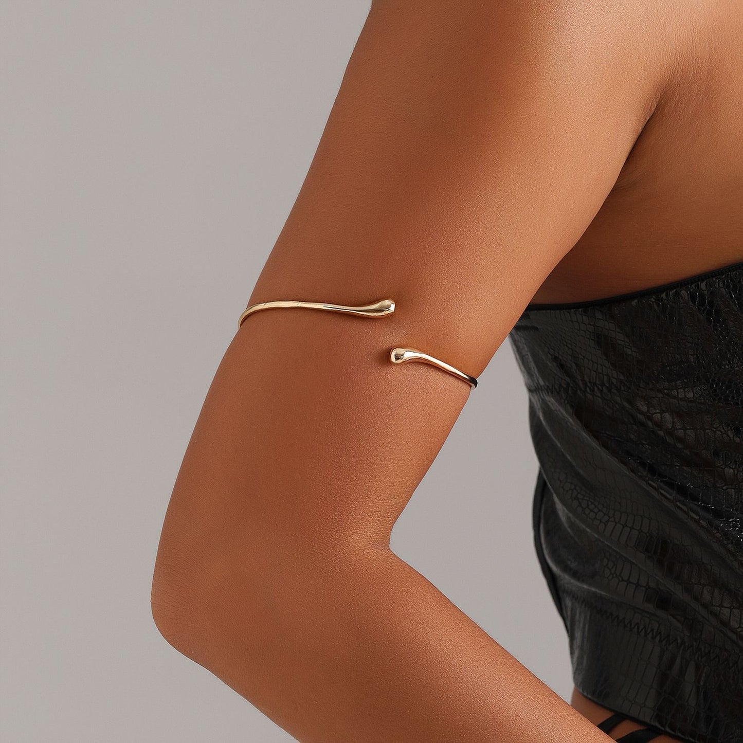 Minimalist Geometric Alloy Cuff Bracelet with Plated Finish Adjustable Fashion Arm Band