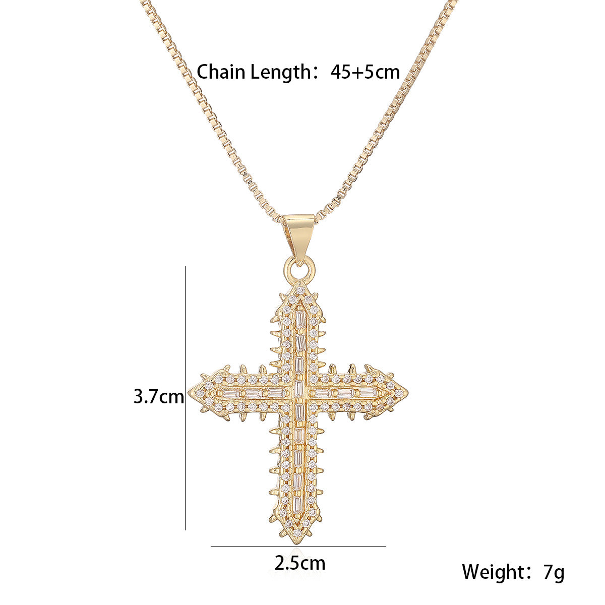 Minimalist Hip-hop 18K Gold Plated Brass Cross Pendant Necklace with Cubic Zirconia for Women