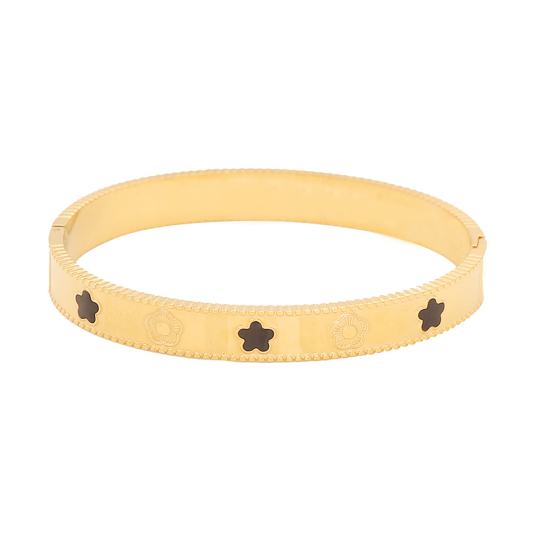 Fashion Stainless Steel Bracelet with Five-Leaf Clover Floral Design Electroplated for Women