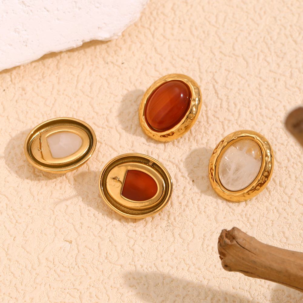 Pendientes elegantes de acero inoxidable con diseño geométrico de inspiración vintage, chapado en oro de 18 quilates y textura martillada para mujer