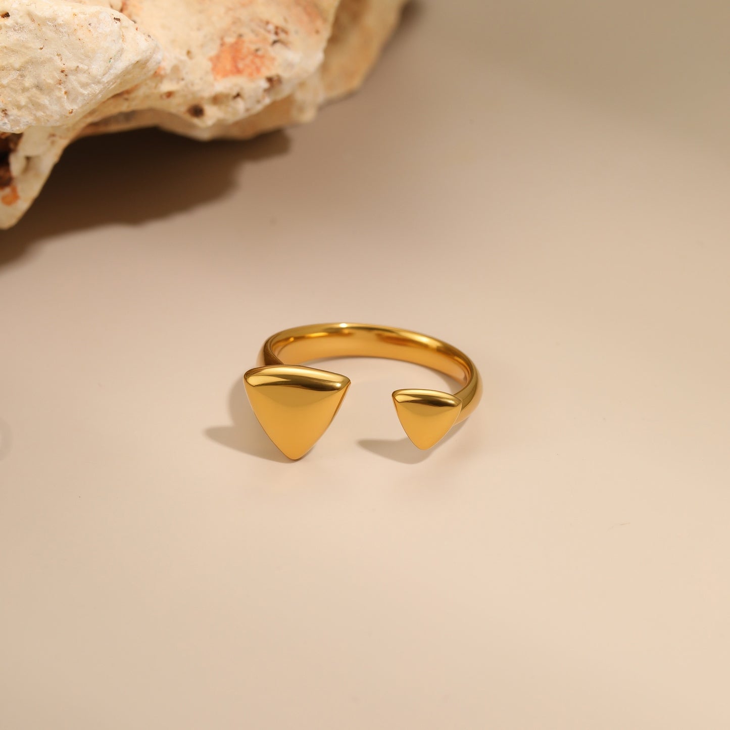 Minimalist Stainless Steel Star-Shaped Geometric Open Ring with 18K Gold Plating for Women