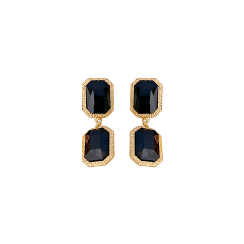 Vintage Geometric Square Crystal Dangle Earrings in Alloy with Gold Plating for Women