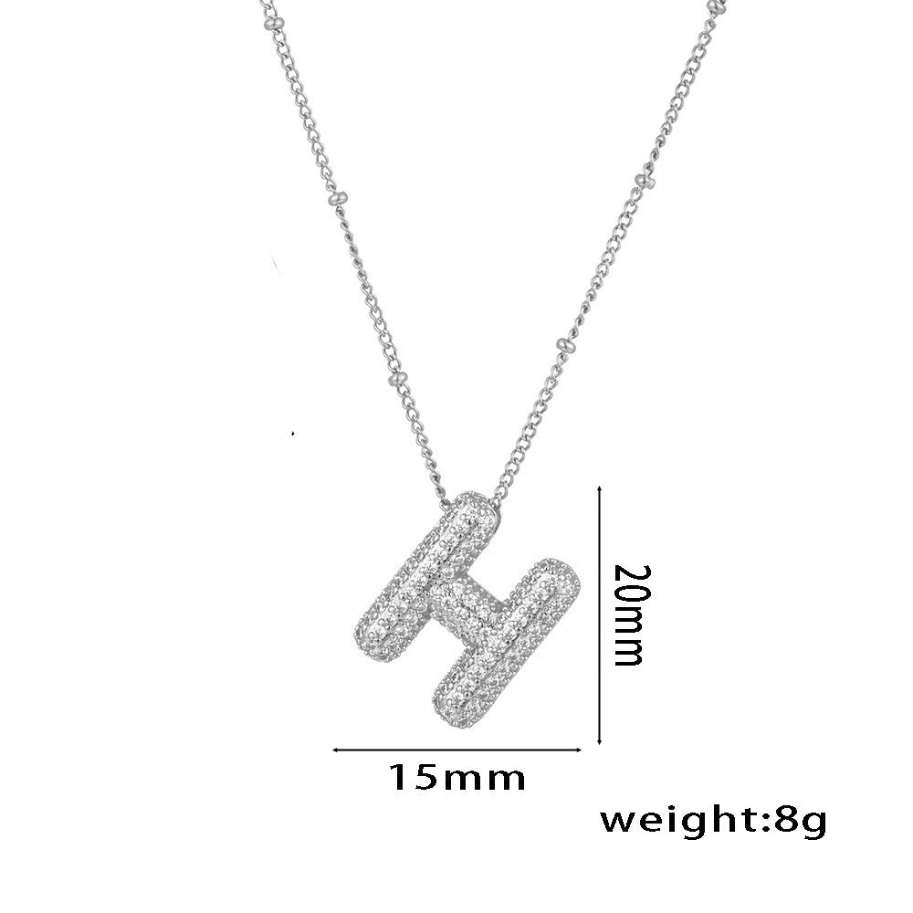 Collana con ciondolo a lettera in zirconi micro-pavé placcato oro 18 carati, catena di perline in acciaio inossidabile/acciaio al titanio, gioielli unisex alla moda per pendolari