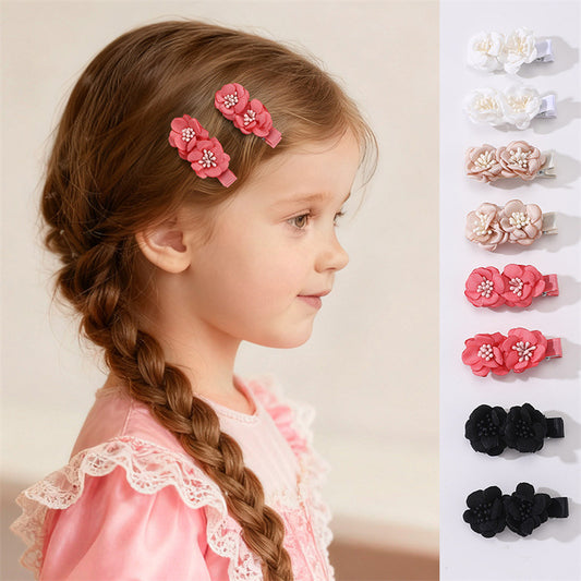 Natural Style Bowknot Hair Clip for Girls with Pleated and Mesh Details Polyester Duckbill Clamp Hair Accessory