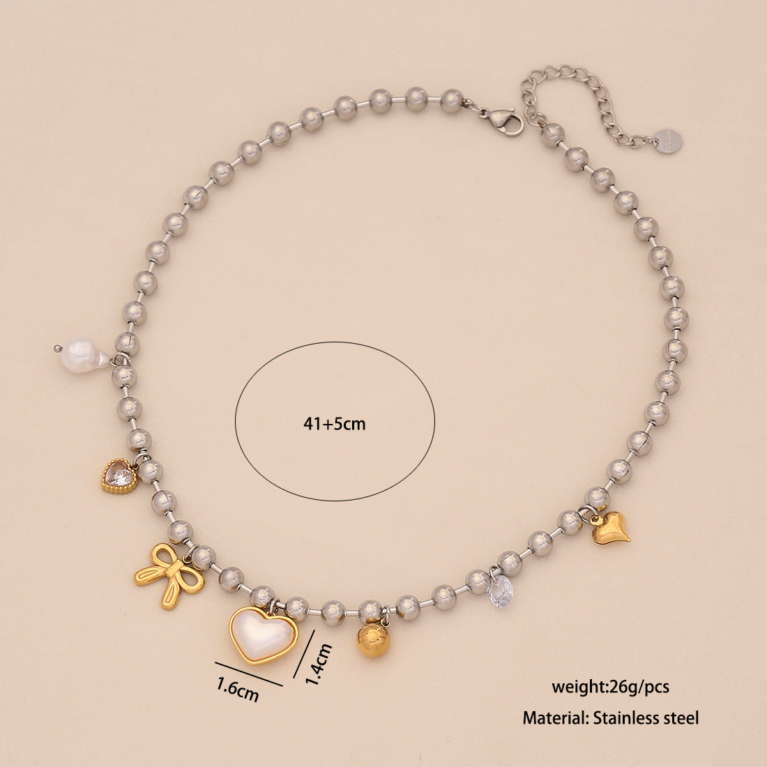 Dopamine-Inspired Heart and Cross Pendant Necklace in Gold-Plated Stainless Steel for Women
